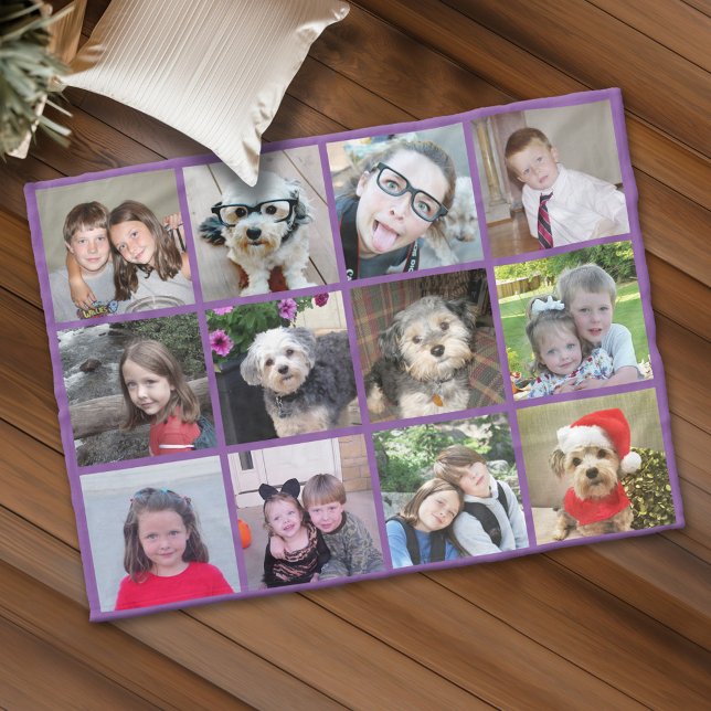 Fyrkantsamling - Upp till 12 foton Lila Fleecefilt (Custom Fleece Blanket - Add Photos and Text)