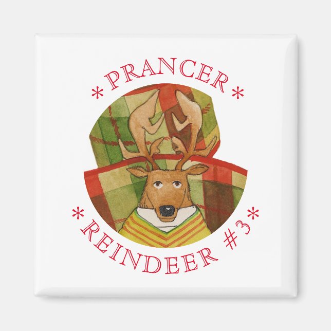 Fyrkantstreck för PRANCER REINDEER-ruta Magnet (Framsidan)