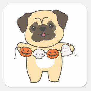 Fyrkantstreck för Pug Happy halloween Hund Costume Fyrkantigt Klistermärke