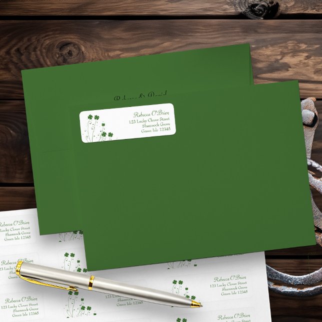 Fyrklöver Bröllopsdusch Returadress Etikett (Lucky four leave clover return address labels)