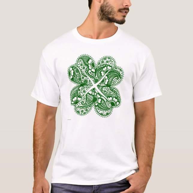 Fyrklöver CelticMendhi #2 (grön) T-tröja T-shirt (Framsida)