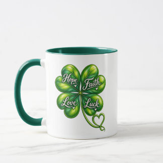 Fyrklöver Hope Faith Love Luck Mugg