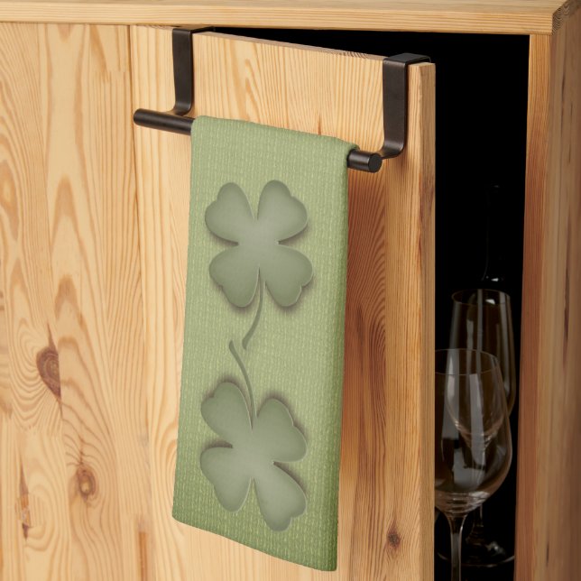 Fyrklöver irländsk grön design kökshandduk (Thirds Fold)