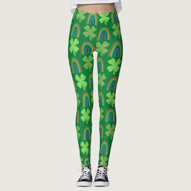 Fyrklöver med Rainbows Mönster Leggings (Framsida)