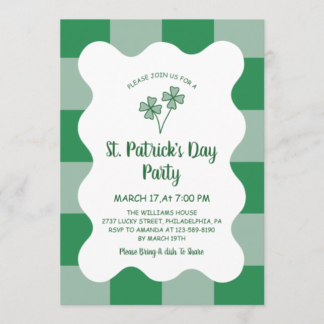 Fyrklöver Rutig St Patrick's Day  Inbjudningar (Framsida)