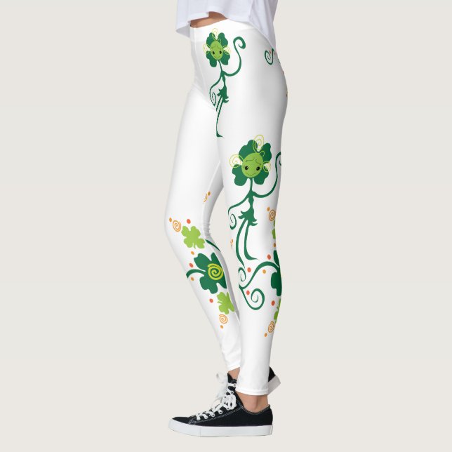 Fyrklöver Stick Dam med blommor Leggings (Vänster)