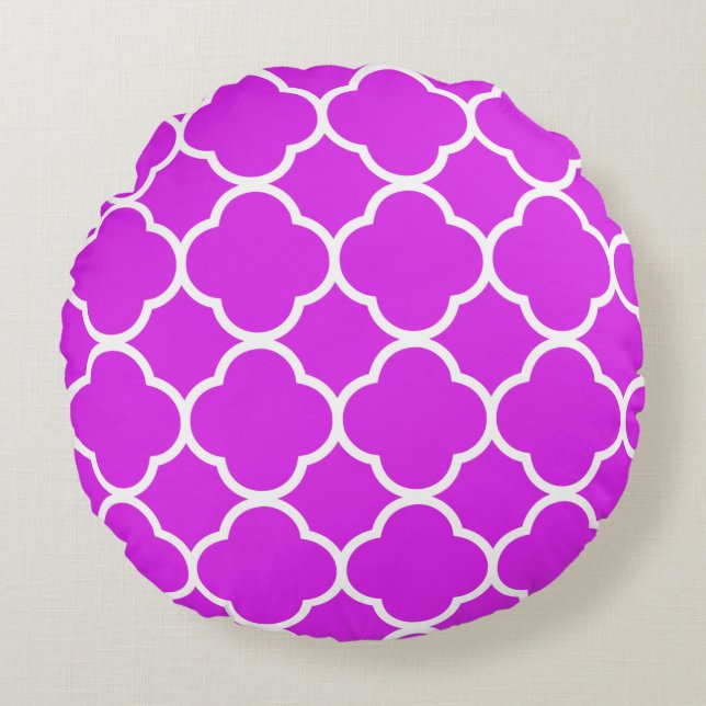 Fyrklövermönster Violett Het Rosa Lila Vit Rund Kudde (Framsidan)