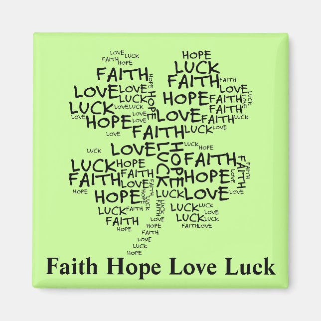 Fyrklövert: Hope, Faith, Kärlek, Tur Magnet (Framsidan)