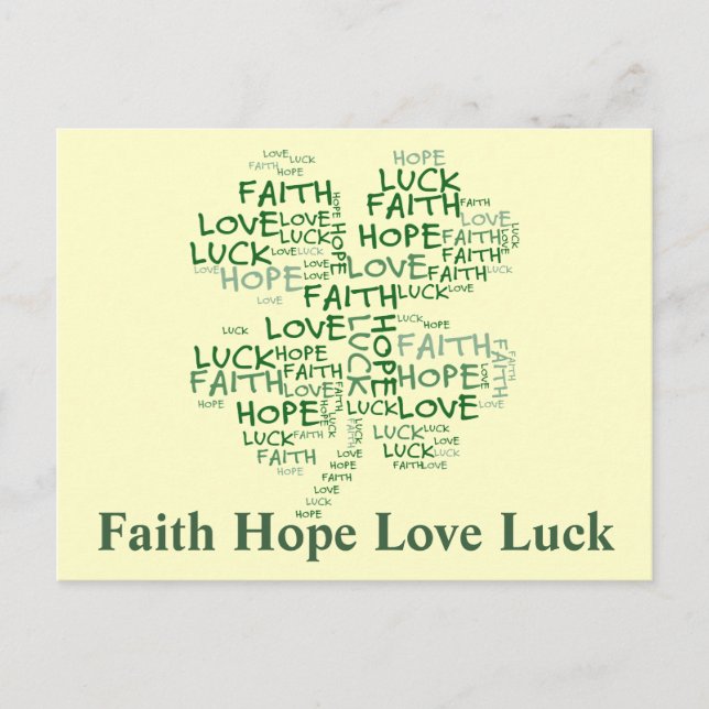 Fyrklövert: Hope, Faith, Kärlek, Tur Vykort (Framsida)