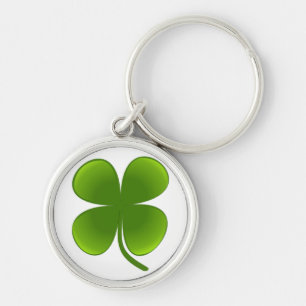 Fyrklövert - Keychain Rund Silverfärgad Nyckelring