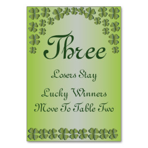 Fyrklövert Lucky Irish Bord Card nr 3 Bordsnummer
