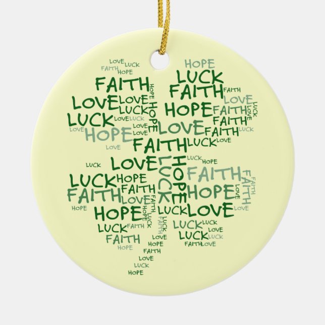 Fyrklövert menande: Hopp tro, kärlek, tur Julgransprydnad Keramik (Framsidan)