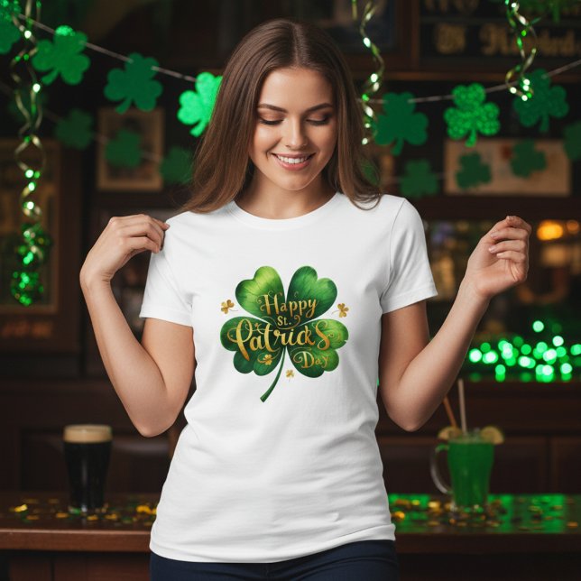 Fyrklövra Lycklig St patrick's day T Shirt (Four Leaf Clover Happy St Patrick's Day T-Shirt)