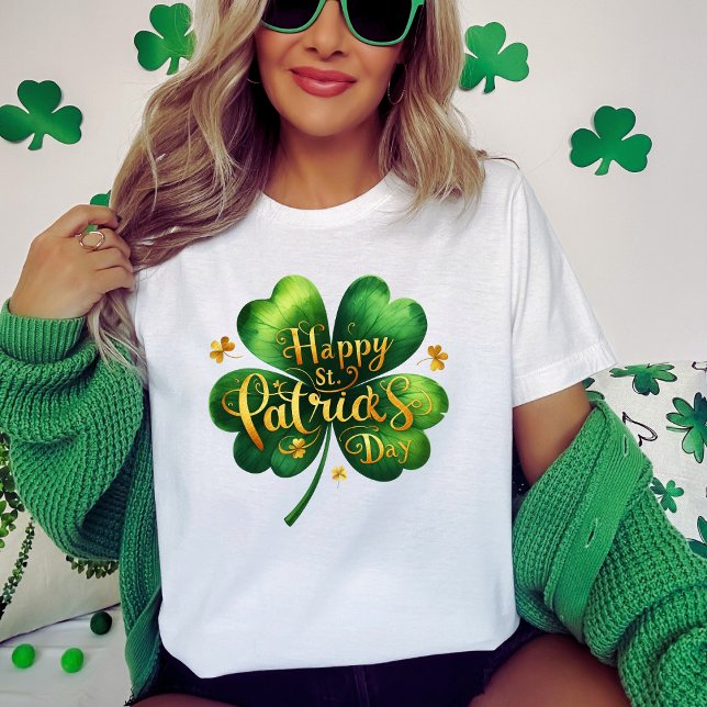 Fyrklövra Lycklig St patrick's day T Shirt (Four Leaf Clover Happy St Patrick's Day T-Shirt)