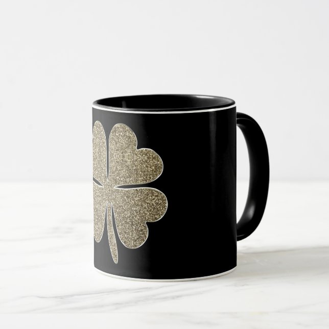 Fyrklövrare Lycka till-symbol Svart och Guld Mugg (Framsida höger)