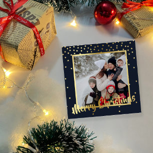Fyrkortet Navy Guld Stars God jul Square Photo Car Julkort