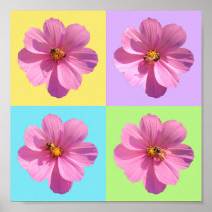 Fyrpanelsblommor med honungsbin poster