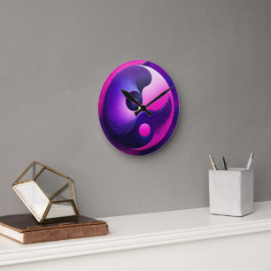 Fyrrik Yin Yang Symbolism med stor upplysning Rund Klocka