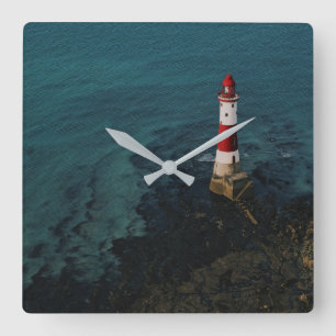 Fyrskåp Beachy Head Lighthouse England Fyrkantig Klocka