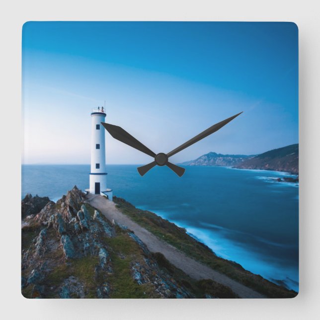 Fyrskåp | Cabo Home Lighthouse Cangas Spanien Fyrkantig Klocka (Framsida)