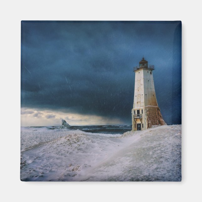 Fyrskåp | Frankfort Lighthouse Sjö Michigan Magnet (Framsidan)