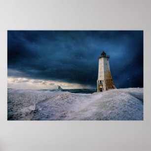 Fyrskåp Frankfort Lighthouse Sjö Michigan Poster
