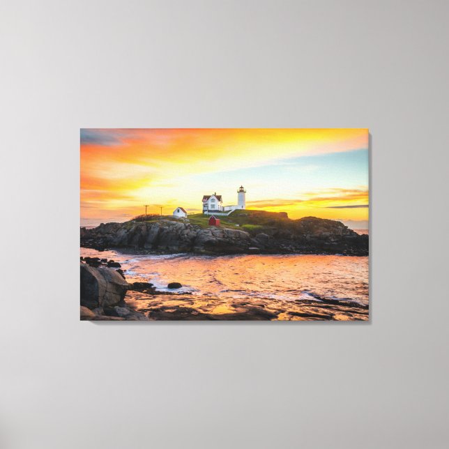 Fyrskåp | Nubble Lighthouse Maine Canvastryck (Framsida)
