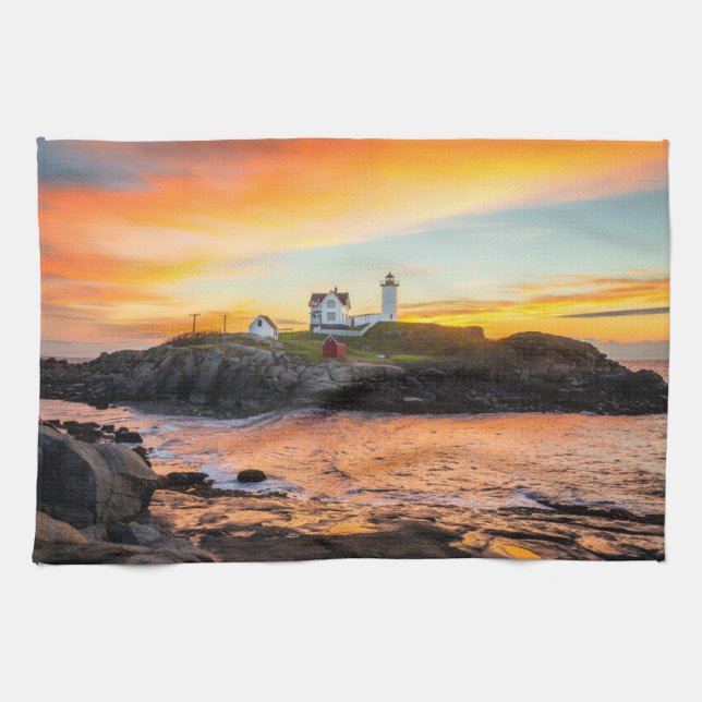 Fyrskåp | Nubble Lighthouse Maine Kökshandduk (Horisontell)