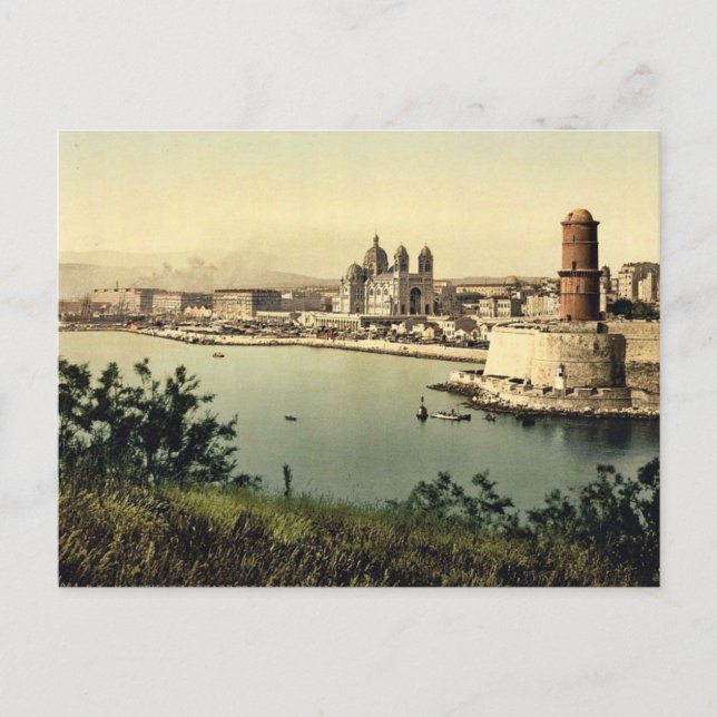 Fyrskåp och katedral, Marseilles, Frankrike v Vykort (Framsida)