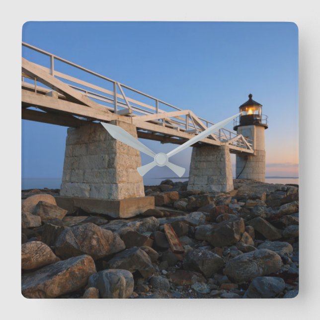 Fyrskåp | Port Clyde Maine Lighthouse Fyrkantig Klocka (Framsida)