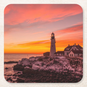 Fyrskåp Portland Head Cape Elizabeth Maine Underlägg Papper Kvadrat