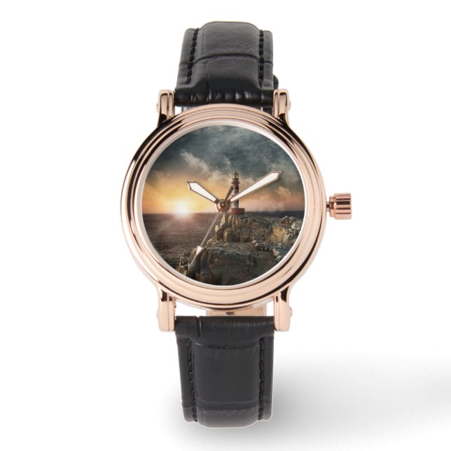 Fyrskåp | Röda och vita fyr Armbandsur (Framsida)