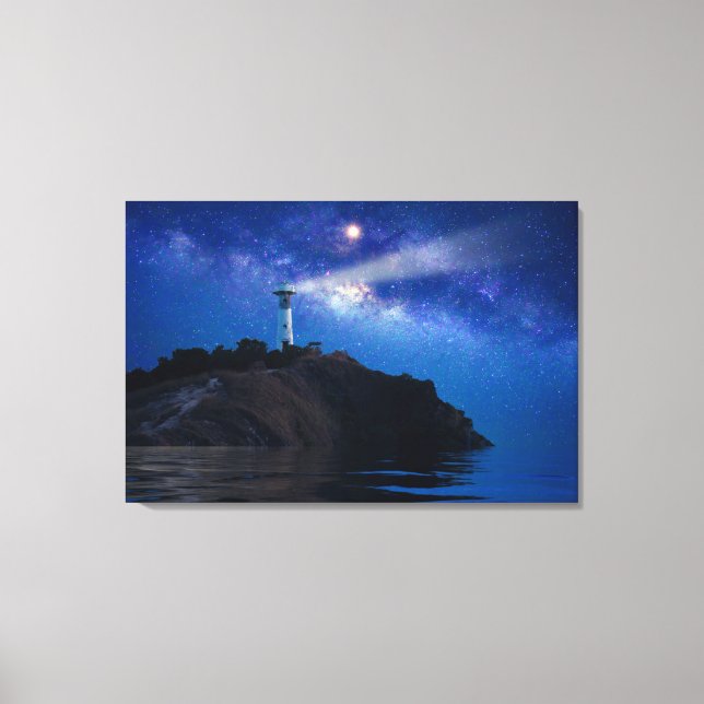 Fyrskåp | Starry Night Lighthouse Canvastryck (Framsida)