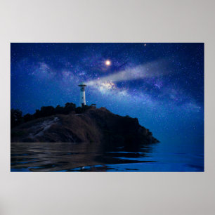 Fyrskåp Starry Night Lighthouse Poster