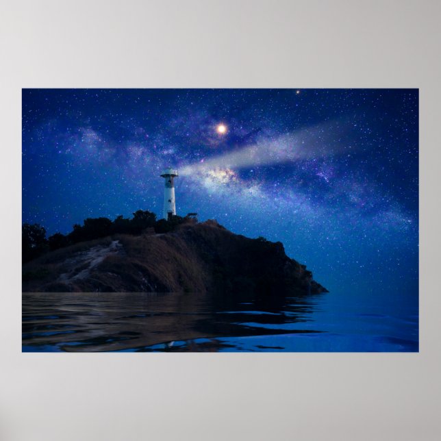 Fyrskåp | Starry Night Lighthouse Poster (Framsidan)