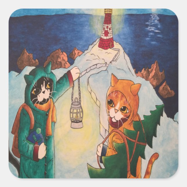 Fyrskåp vid rektangulär nattfästning fyrkantigt klistermärke (Framsida)