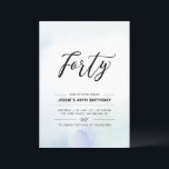 Fyrtio | 40-årsfest blå vattenfärg inbjudningar<br><div class="desc">Fira din speciella dag med denna enkla minimala 40-årsfestinbjudan. Denna design har en stilren typsnittsstil "Fyrtio" med en mjuk blå och mint vattenfärg penselstruktur bakgrund. Fler födelsedagsinbjudningar och festtillbehör för vuxna finns tillgängliga i min butik BaraBomDesign.</div>