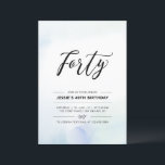Fyrtio | 40-årsfest blå vattenfärg inbjudningar<br><div class="desc">Fira din speciella dag med denna enkla minimala 40-årsfestinbjudan. Denna design har en stilren typsnittsstil "Fyrtio" med en mjuk blå och mint vattenfärg penselstruktur bakgrund. Fler födelsedagsinbjudningar och festtillbehör för vuxna finns tillgängliga i min butik BaraBomDesign.</div>