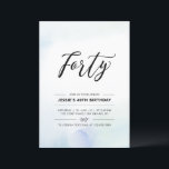 Fyrtio | 40:e födelsedag Party Blue Watercolor Inbjudningar<br><div class="desc">Fira din speciella dag med den här enkla 40-årsfestinbjudan. Den här designen innehåller ett snyggt med texten "fyrtio" med en mjuk blå och myntvattenfärgspenselbakgrund struktur. Det finns fler inbjudningar till vuxarna och party-artiklar på min butik BaraBomDesign.</div>