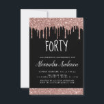 Fyrtio - 40:e födelsedagen Ro Guld Black Glitter Inbjudningar<br><div class="desc">Rosa - Ro Guld och Svarta småskaliga-fyrtionde Glitter (fyrtio) Födelsedagsfest inbjudan. Detta är perfektens 40:e födelsedag för en modern Födelsedagsfest för Ro Guld och den  Gnistran Rosa Glitter Gnistra Girly. Kontakta designern om du vill matcha anpassade objekt.</div>