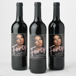 Fyrtio 40:e födelsedagsfotoskriptet glitter rosa vinflaska etikett