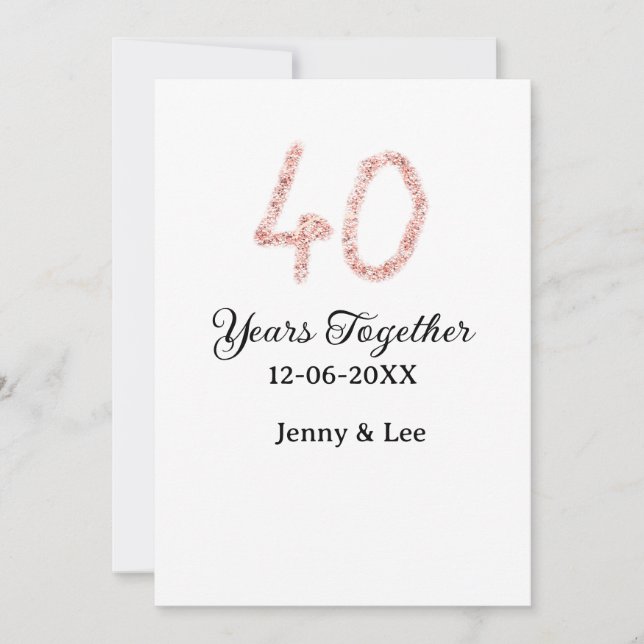 Fyrtio år tillsammans svart rosa glitter fet bokst inbjudningar (Framsida)