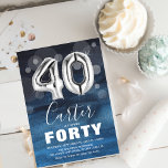 Fyrtio blå och Silver-ballonger 40:e födelsedagen Inbjudningar<br><div class="desc">Modern inbjudan till 40-dagarspartiet designad med en ombre vattenfärgsblå bakgrund,  genomskinlig bubbelkonetti och stort antal silver-fyrtio heliumballonger. Namn är skrivet med stor elegant kalligrafitext med en enkel födelsedagsmall under vilken det är enkelt att anpassa. Rensad bakgrund med vattenfärg på baksidan.</div>