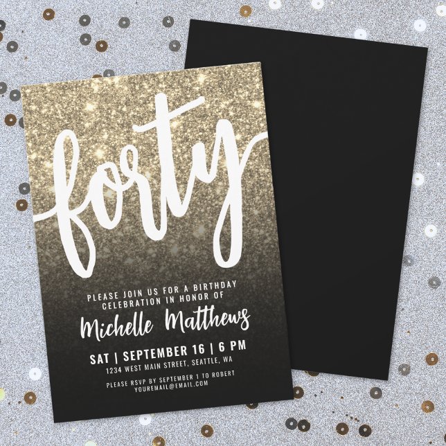 Fyrtio Black Gold 40-årsjubileum Inbjudningar (Forty Black Gold 40th Birthday Invitation)