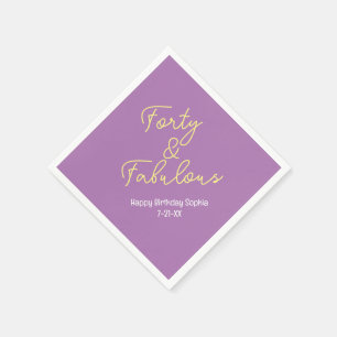 Fyrtio & Fabulous, Birthday Namn, Lavender/Gult Pappersservett