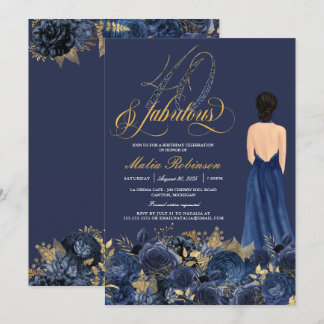 Fyrtio & Fabulous Elegant Sapphire Formal Birthday Inbjudningar