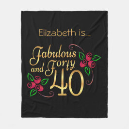 Fyrtio Fabulous Guld Black Röd ros Birthday Fleecefilt