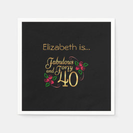 Fyrtio Fabulous Guld Black Röd ros Birthday Pappersservett