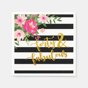 Fyrtio & Fabulous Napkin - Black/White Rand Pappersservett