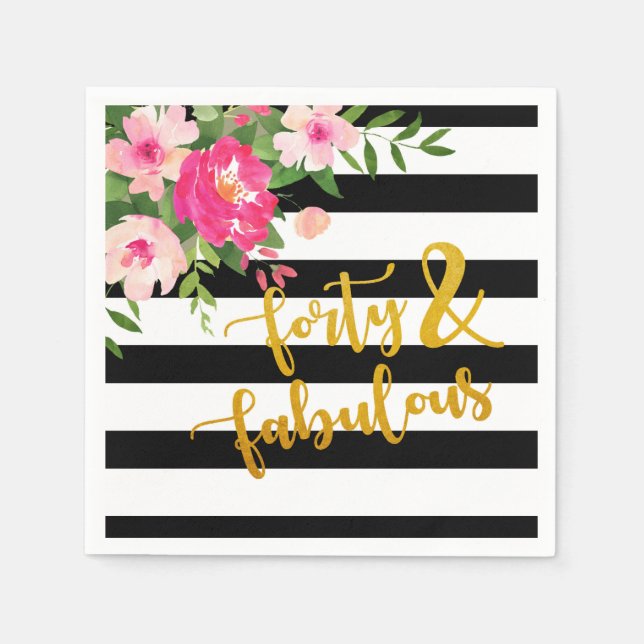 Fyrtio & Fabulous Napkin - Black/White Rand Pappersservett (Framsidan)